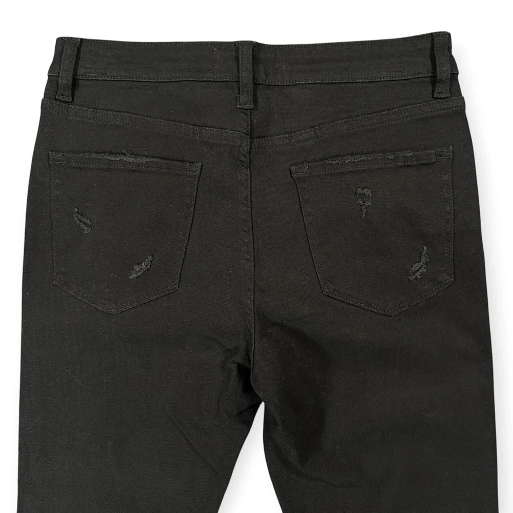 FLYING MONKEY High Rise Crop Straight Jeans Womens 29 Jet Black Raw Hem Denim
